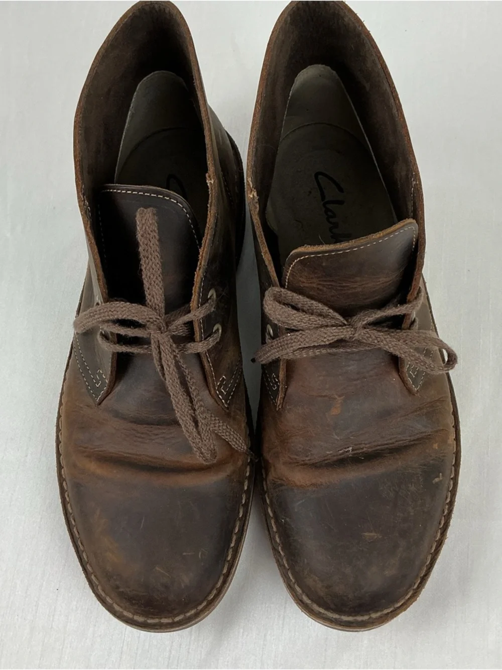 Clarks Mens Distressed Leather Chukka Boots Lace Up Brown 8M